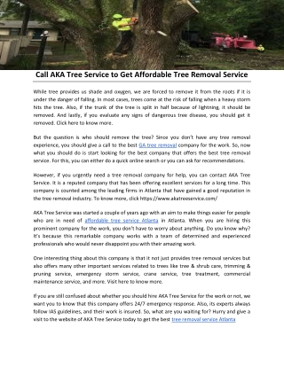 Call AKA Tree Service to Get Affordable Tree Removal Service