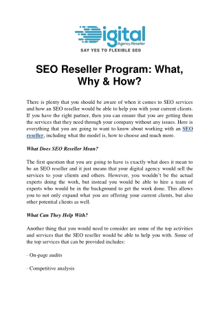SEO Reseller Program: What, Why & How?