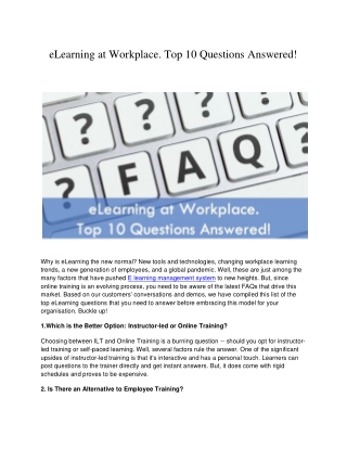 eLearning at Workplace. Top 10 Questions Answered!