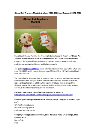Global Pet Trackers Market Analysis 2016-2020 and Forecast 2021-2026