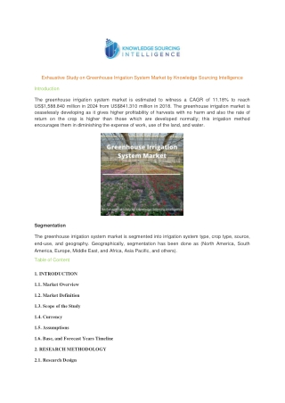 Exhaustive Study on Greenhouse Irrigation System Market