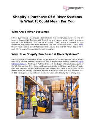 Shopify’s Purchase Of 6 River Systems & What It Could Mean For You