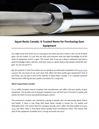 Squat Racks Canada: A Trusted Name for Purchasing Gym Equipment