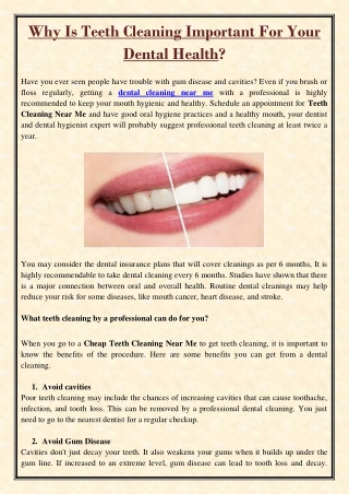 Why Is Teeth Cleaning Important For Your Dental Health?