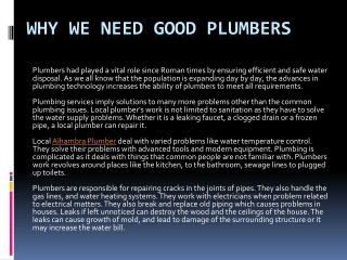 Why We Need Good Plumbers
