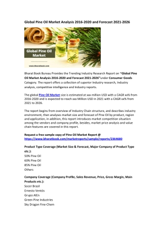 Global Pine Oil Market Analysis 2016-2020 and Forecast 2021-2026