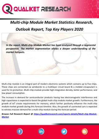 Multi-chip Module Market Statistics Research,  Outlook Report, Top Key Players 2020