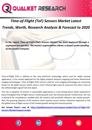 Time-of-Flight (ToF) Sensors Market Latest Trends, Worth, Research Analysis & Forecast to 2020