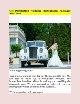 Get Destination Wedding Photography Packages New York