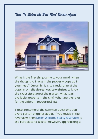 Tips To Select the Best Real Estate Agent