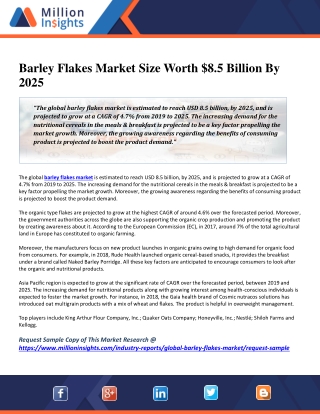 Barley Flakes Market Size Worth $8.5 Billion By 2025