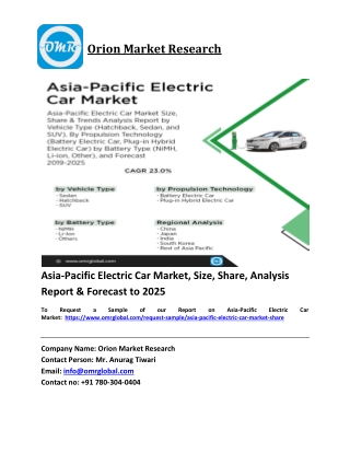 Asia-Pacific Electric Car Market Trends, Size, Competitive Analysis and Forecast 2019-2025
