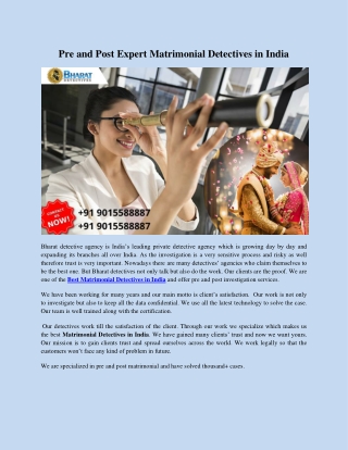 Pre and Post Expert Matrimonial Detectives in India