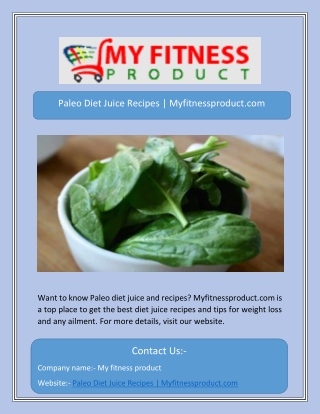 Paleo Diet Juice Recipes | Myfitnessproduct.com