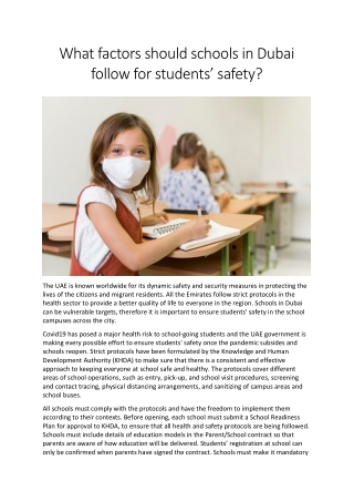 What factors should schools in Dubai follow for students?