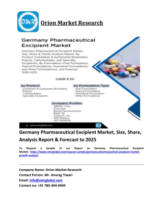 Germany Pharmaceutical Excipient Market Trends, Size, Competitive Analysis and Forecast 2019-2025