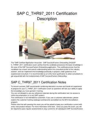 SAP C_THR97_2011 Certification Description