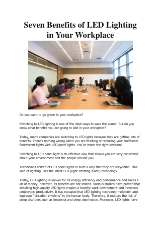 Seven Benefits of LED lighting in Your Workplace