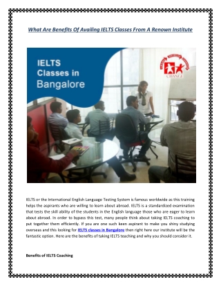 What Are Benefits Of Availing IELTS Classes From A Renown Institute