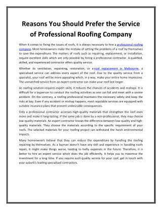 Reasons You Should Prefer the Service of Professional Roofing Company