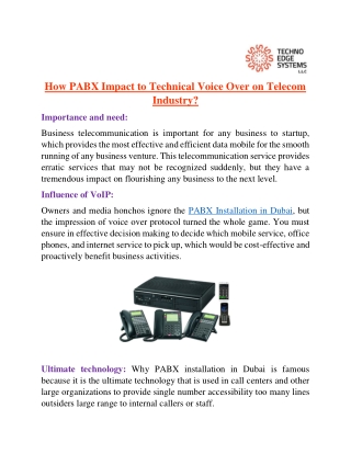 How PABX Impact to Technical Voice Over on Telecom Industry?