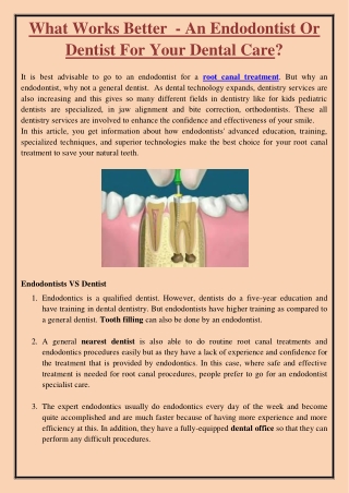 What Works Better  - An Endodontist Or Dentist For Your Dental Care?