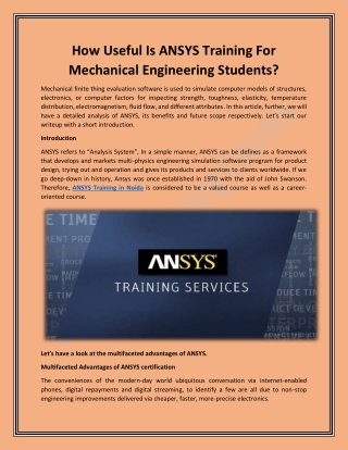 ANSYS Training For Mechanical Engineering Students