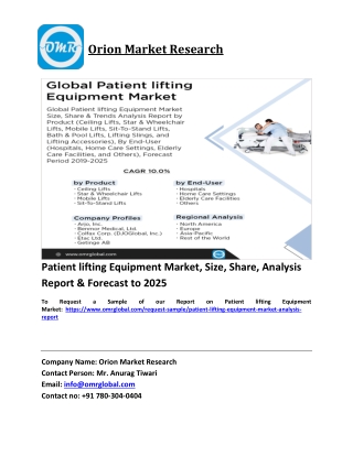 Patient lifting Equipment Market Trends, Size, Competitive Analysis and Forecast 2019-2025