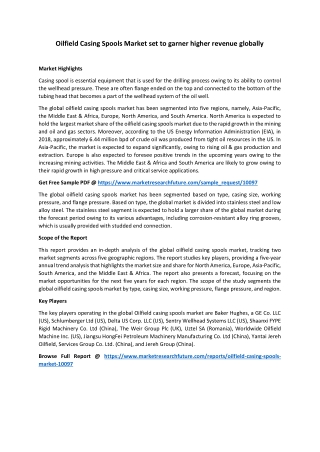 Oilfield Casing Spools Market - Gross Earning and Emerging Growth Opportunity To 2026