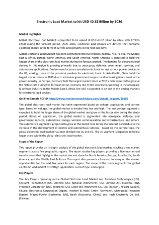 Electronic Load Market Revenue, Opportunity, Segment & Key Trends To 2026