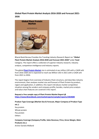 Global Plant Protein Market Analysis 2016-2020 and Forecast 2021-2026
