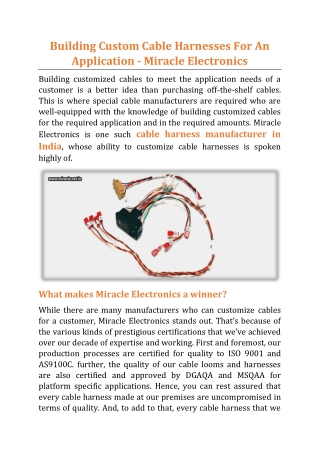 Building Custom Cable Harnesses For An Application - Miracle Electronics