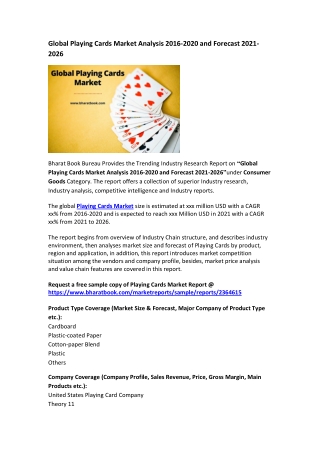Global Playing Cards Market Analysis 2016-2020 and Forecast 2021-2026