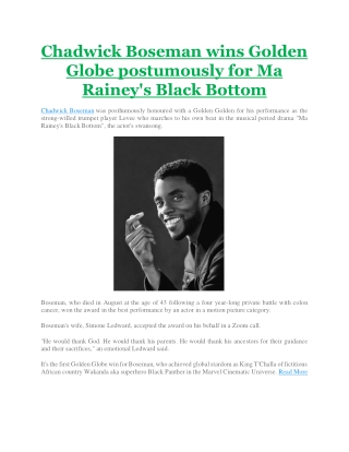 Chadwick Boseman wins Golden Globe postumously for Ma Rainey's Black Bottom