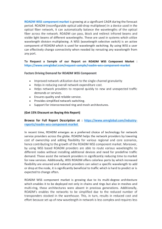 ROADM WSS Component Market 2019: Global Trends, Key Players, Industry Analysis Report to 2025