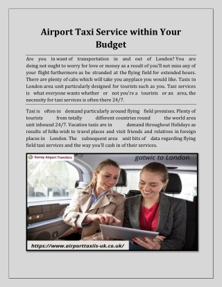 Airport Taxi Service within Your Budget