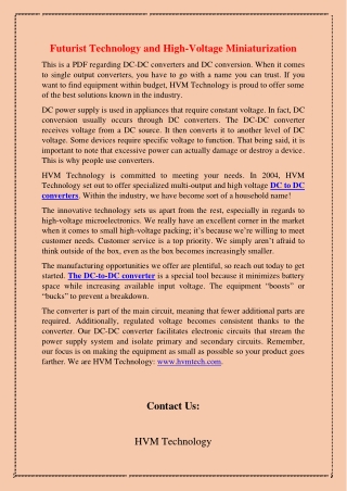 Futurist Technology and High-Voltage Miniaturization