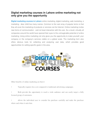 Digital marketing courses in Lahore online marketing not only give you the opportunity