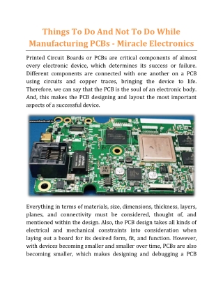 Things To Do And Not To Do While Manufacturing PCBs - Miracle Electronics