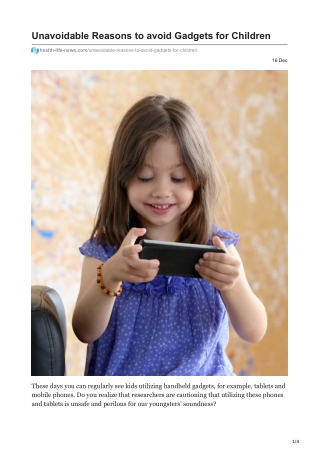 Unavoidable Reasons to avoid Gadgets for Children