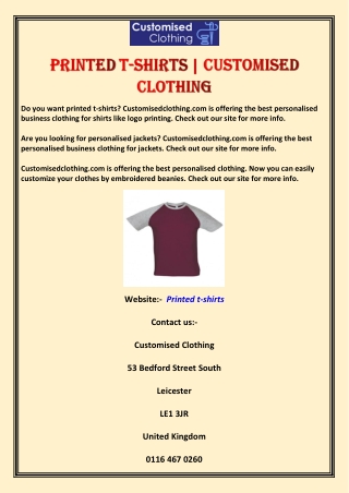 Printed t-shirts | Customised Clothing