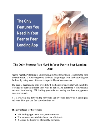 The Only Features You Need In Your Peer to Peer Lending App