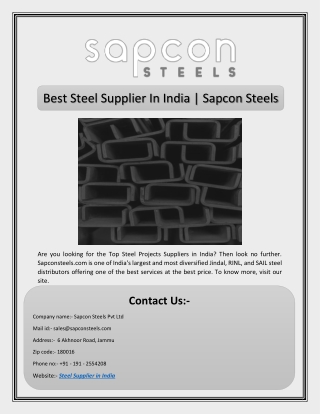 Best Steel Supplier In India | Sapcon Steels