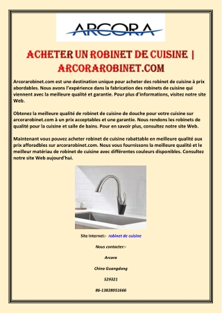 Acheter un robinet de cuisine | Arcorarobinet.com