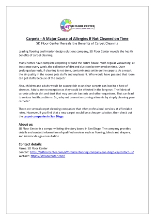 Carpets - A Major Cause of Allergies If Not Cleaned On Time