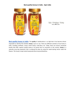 Best quality honey in India - Apis India