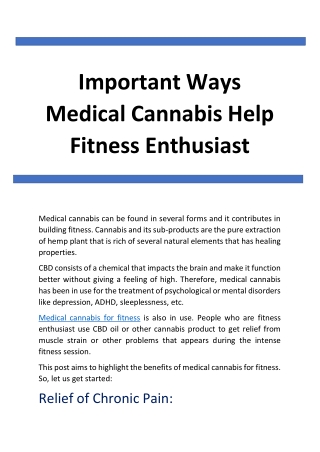 Important Ways Medical Cannabis Help Fitness Enthusiast