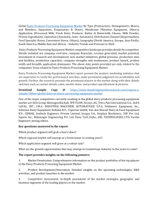 Dairy Products Processing Equipment Market Growth, Analysis, Size and Forecast 2026