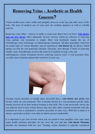 Removing Veins - Aesthetic or Health Concern?