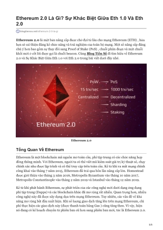 Ethereum 2.0 Là Gì? Sự Khác Biệt Giữa Eth 1.0 Và Eth 2.0